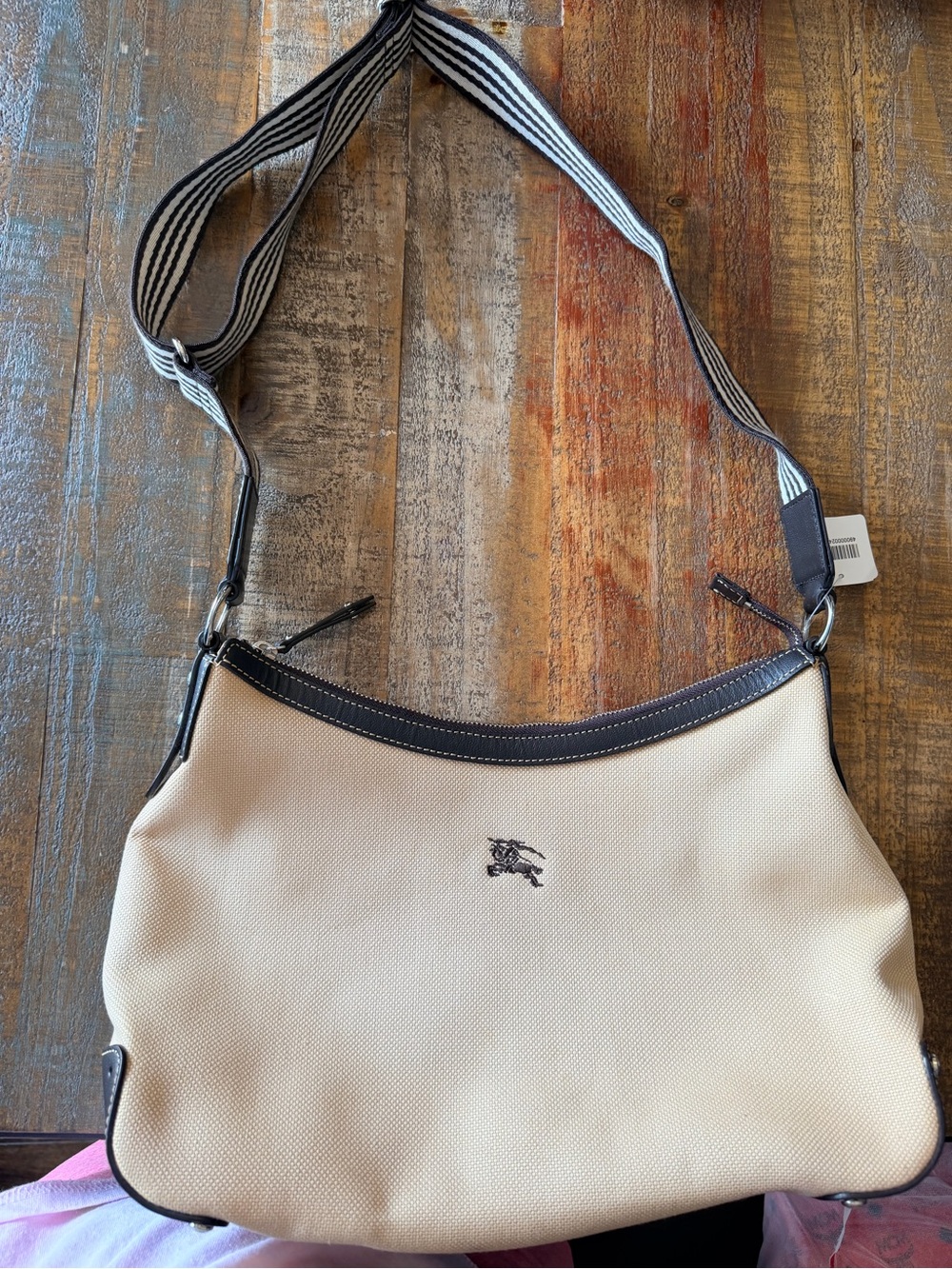 Burberry Beige Canvas Shoulder Bag with Black Trim - Picture 5 of 8